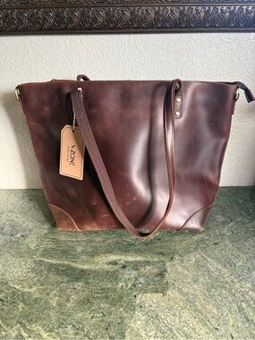 S-ZONE Vintage Genuine Leather Shoulder Bag Work Totes for Women Purse Handbag